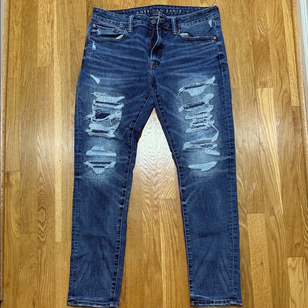 American Eagle Outfitters Men's Ripped Dark Blue Skinny Jeans